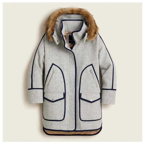 NWT J.Crew Nello Gori Italian Stadium Cloth Parka w/ Faux Fur Hood - Size 2 - Picture 1 of 11